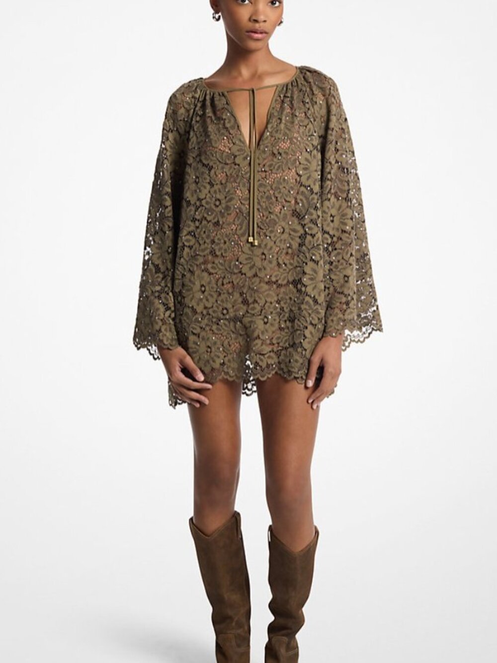 MICHAEL Michael Kors Studded Corded Floral Lace V-Neck Dress